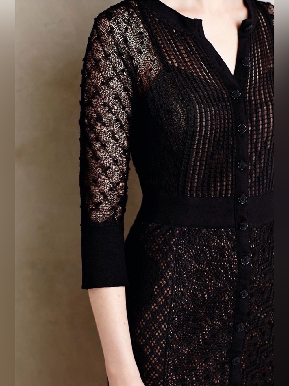 Anthropologie Beguile Byron Lars Mona Black Lace Button-Front Sheath Dress - Picture 3 of 6